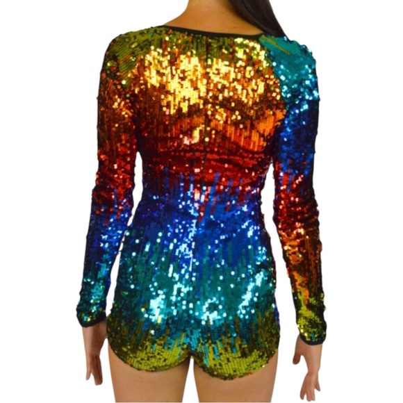 Weissman Rainbow Festival Party Disco Event Dance Sequin LGTBQ Costume Jumpsuit - Picture 5 of 12